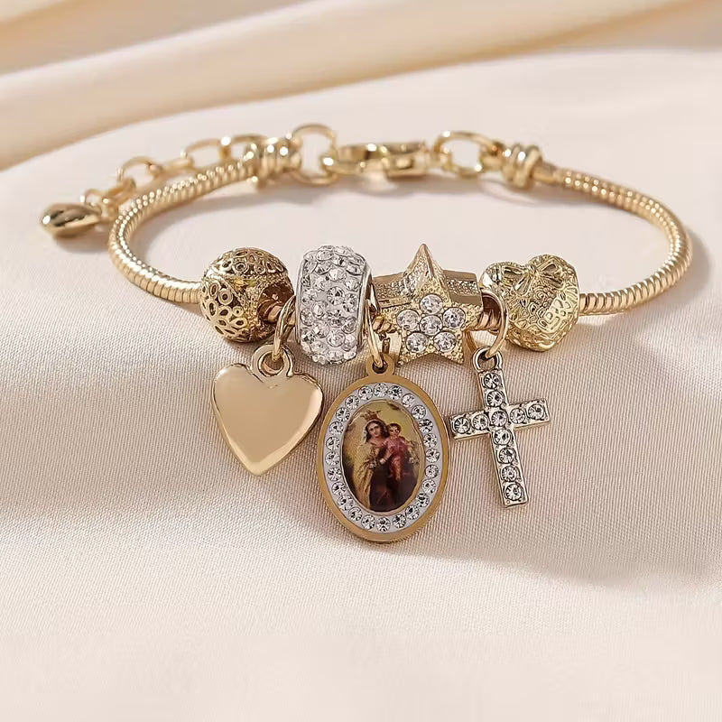 pulsera religiosa de acero inoxidable con cruz
