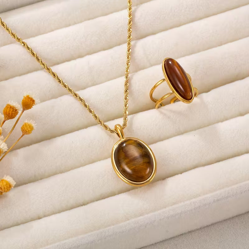 Conjunto de collar y anillo de acero inoxidable
