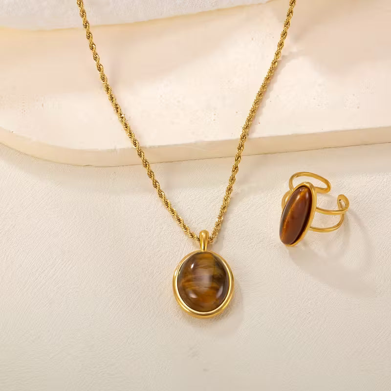 Conjunto de collar y anillo de acero inoxidable