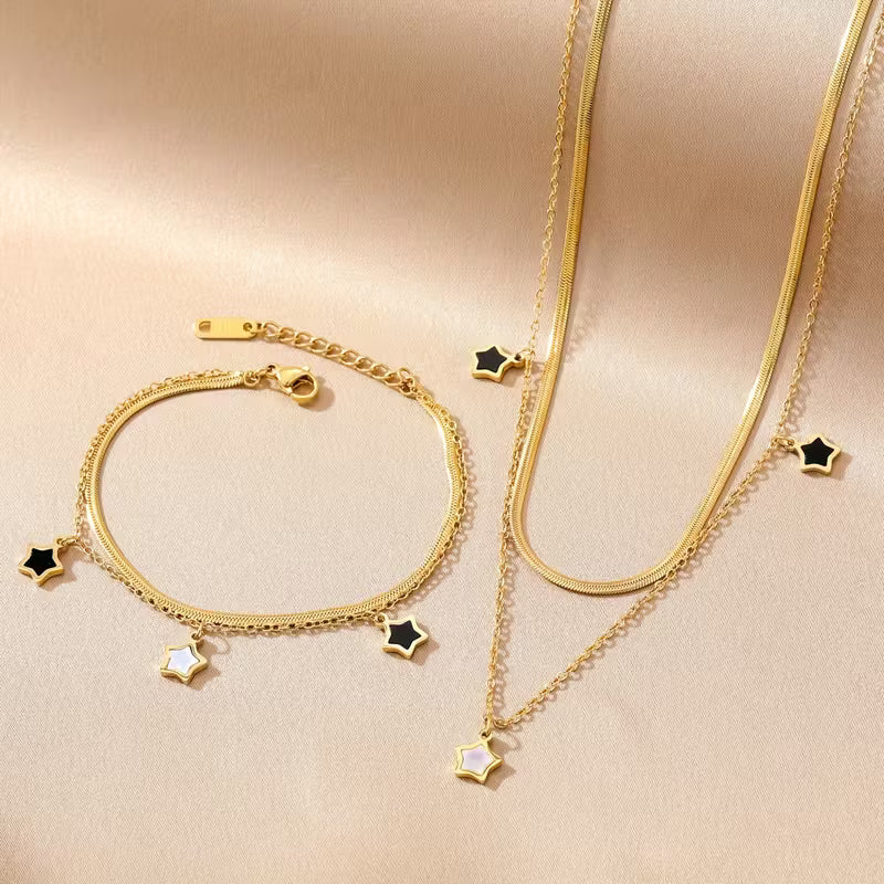 Juego de Collar y Pulsera para Mujer con Colgante de Estrella de Cinco Puntas INOXIDABLE CALIDAD