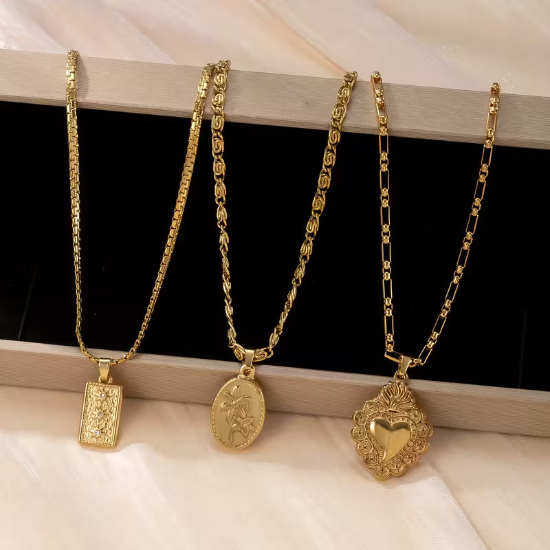 3 piezas de collares de acero inoxidable para mujer
