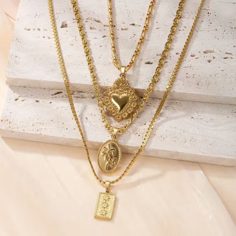 3 piezas de collares de acero inoxidable para mujer