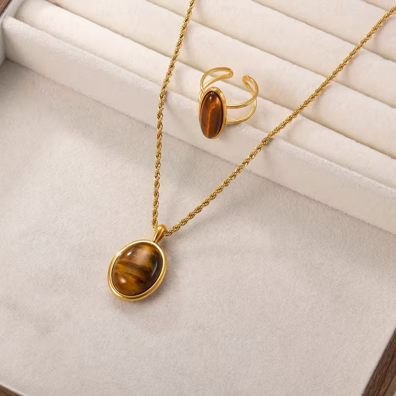 Conjunto de collar y anillo de acero inoxidable